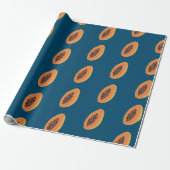 Tropical Papaya Print Fruchtspass Orange Navy Geschenkpapier (Ungerollt)