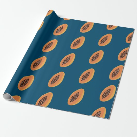 Tropical Papaya Print Fruchtspass Orange Navy Geschenkpapier (Ungerollt)