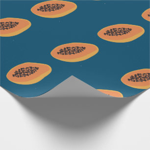 Tropical Papaya Print Fruchtspass Orange Navy Geschenkpapier