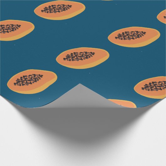 Tropical Papaya Print Fruchtspass Orange Navy Geschenkpapier (Ecke)