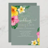 Tropical Paradise Beach Hochzeit pulsierende Flora Einladung (Vorne/Hinten)