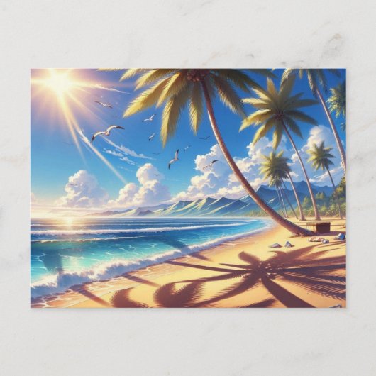 Tropical Paradise Beach Malerei Postkarte (Vorderseite)