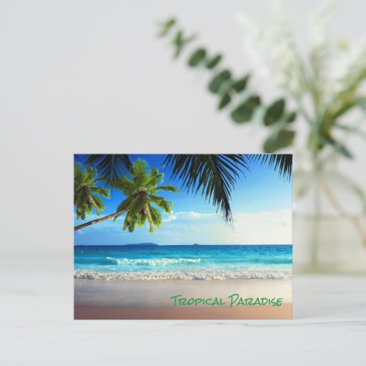 Tropical Paradise Beach Postkarte (Stehend Vorderseite)