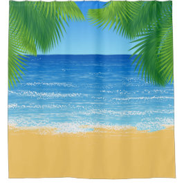 Tropical Paradise Beach und Palm Fronds Duschvorhang