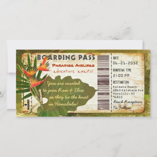 Tropical Paradise Boarding Pass Invitation (Vorderseite)