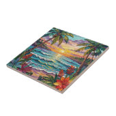 Tropical Paradise | Coastal Beach Scene Impasto Fliese (Seite)