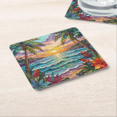 Tropical Paradise | Coastal Beach Scene Impasto Rechteckiger Pappuntersetzer (angewinkelt)