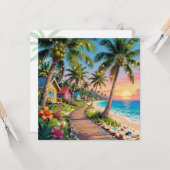 Tropical  Paradise Coastal Seaside Cottage Blank Karte (Vorderseite/Rückseite Beispiel)