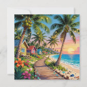Tropical  Paradise Coastal Seaside Cottage Blank Karte (Vorderseite)