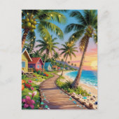 Tropical Paradise Coastal Seaside Cottage Hello Postkarte (Vorderseite)