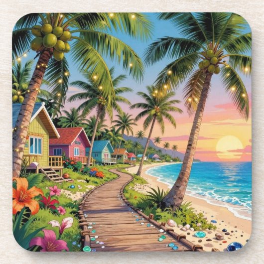 Tropical Paradise Coastal Seaside Cottage Ocean  Getränkeuntersetzer (Vorderseite)
