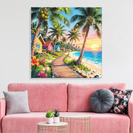 Tropical Paradise Coastal Seaside Cottage Ocean  Leinwanddruck