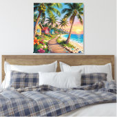 Tropical Paradise Coastal Seaside Cottage Ocean  Leinwanddruck (Insitu (Schlafzimmer))
