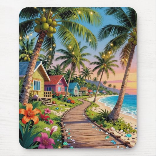 Tropical Paradise Coastal Seaside Cottage Ocean  Mousepad (Vorne)