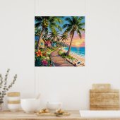 Tropical Paradise Coastal Seaside Cottage Ocean  Poster (Küche)