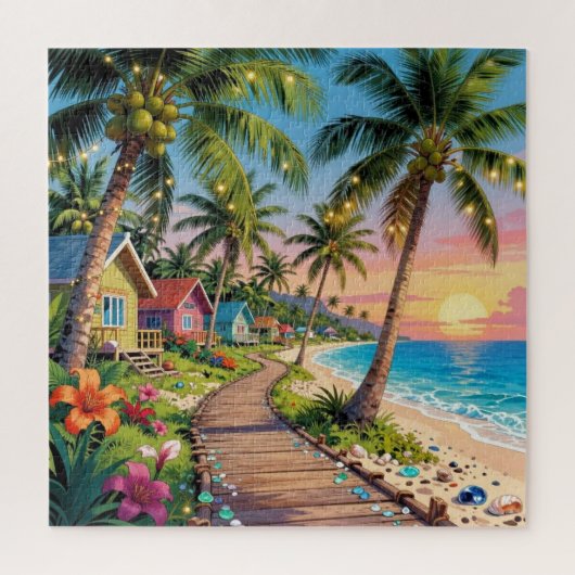 Tropical Paradise Coastal Seaside Cottage Ocean  Puzzle (Vertikal)