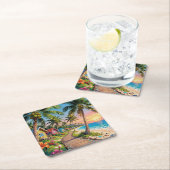 Tropical Paradise Coastal Seaside Cottage Ocean  Rechteckiger Pappuntersetzer (Vor Ort)