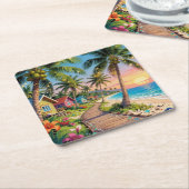 Tropical Paradise Coastal Seaside Cottage Ocean  Rechteckiger Pappuntersetzer (angewinkelt)