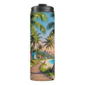 Tropical Paradise Coastal Seaside Cottage Ocean Thermosbecher (Vorderseite)