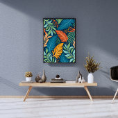 Tropical Paradise Feathers & Foliage Pattern Poster