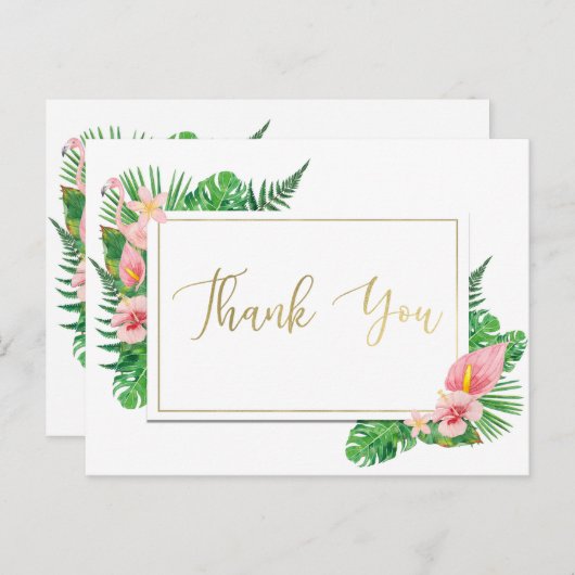 Tropical Paradise Flamingo Blätter Gold Vielen Dan Postkarte (Vorne/Hinten)