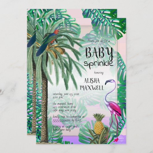 Tropical Paradise Greenery Boho Baby Sprinkle Einladung (Vorne/Hinten)