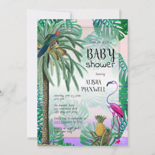 Tropical Paradise Greenery Boho Babydusche Einladung (Vorderseite)