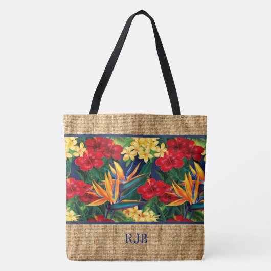 Tropical Paradise Hawaiian Monogram Beach Bag Tasche (Vorderseite)