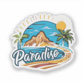 Tropical Paradise Island Logo Art Aufkleber