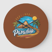 Tropical Paradise Island Logo Art Große Wanduhr (Vorderseite)