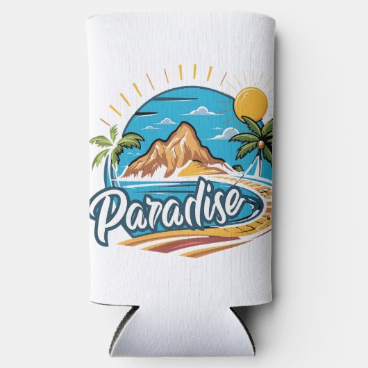 Tropical Paradise Island Logo Art Selters Dosenkühler (Vorderseite)