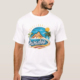 Tropical Paradise Island Logo Art T-Shirt