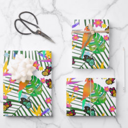 Tropical Paradise Palm Green Blätter Floral Birds