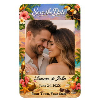 Tropical Paradise Photo Save Date Wedding Magnet