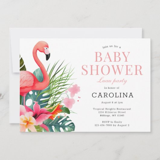 Tropical Paradise Pink Baby Dusche Einladung (Vorderseite)