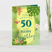 Tropical Paradise Yearly Green Birthday Card