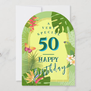 Tropical Paradise Yearly Green Birthday Card Einladung