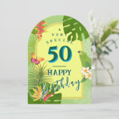 Tropical Paradise Yearly Green Birthday Card Einladung (Stehend Vorderseite)