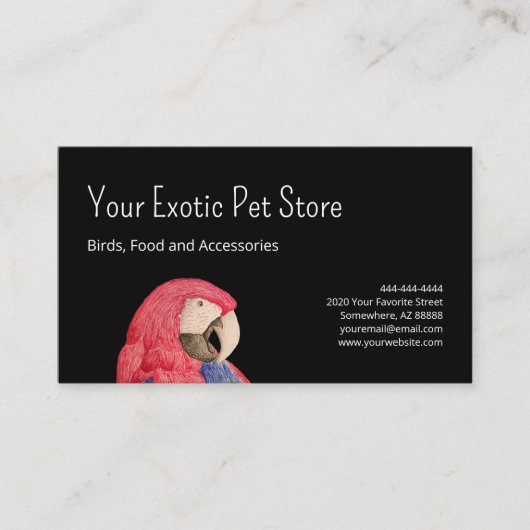 Tropical Parrot Bird Macaw Pet Store Back Visitenkarte (Vorderseite)