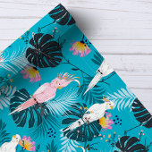 Tropical Parrot Birds Palm Blätter Blaues Muster Geschenkpapier