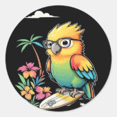 Tropical Parrot Chill Vibes – Sunset Beach Runder Aufkleber (Vorderseite)