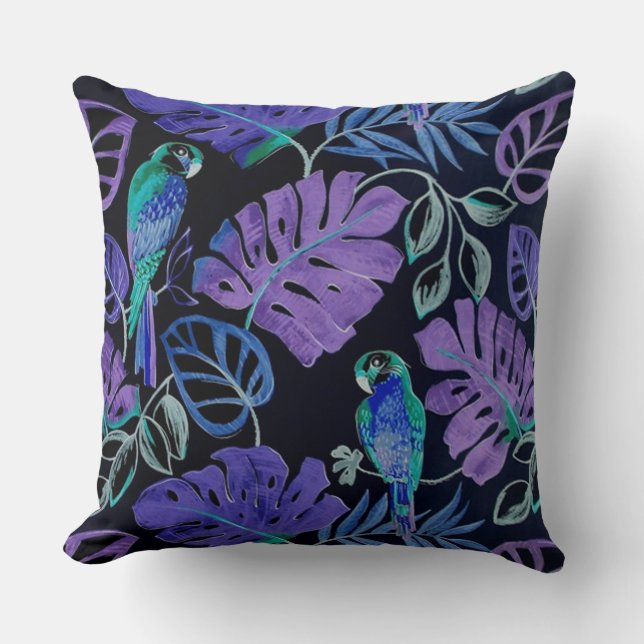 Tropical Parrot Paradise Throw Kissen (Vorderseite)
