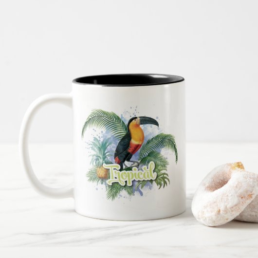 Tropical Parrot Theme Zweifarbige Tasse (Mit Donut)