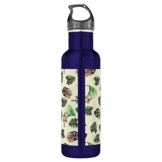 Tropical Parrots and Floral Pattern Personalised Edelstahlflasche (Rückseite)