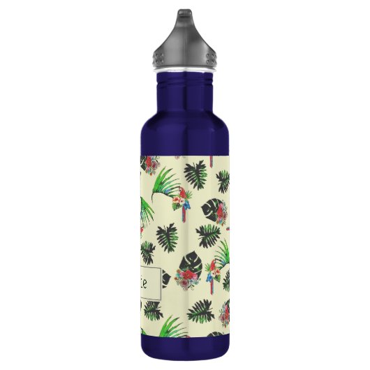Tropical Parrots and Floral Pattern Personalised Edelstahlflasche (Rechts)