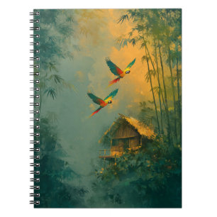 Tropical Parrots Bamboo Jungle Cabin Art-Notebook Notizblock