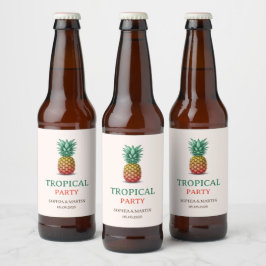 Tropical party retro pineapple bierflaschenetikett