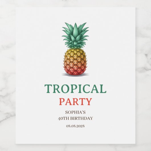 Tropical party retro pineapple weinetikett (Einzelnes Label)