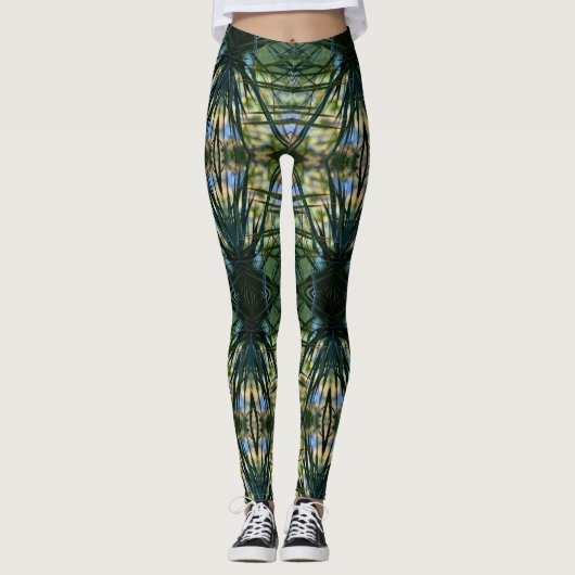 Tropical Pattern Green Boho Chic Leggings (Vorderseite)