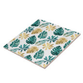 Tropical Pattern Green Yellow Gold Palm Blätter Fliese (Seite)